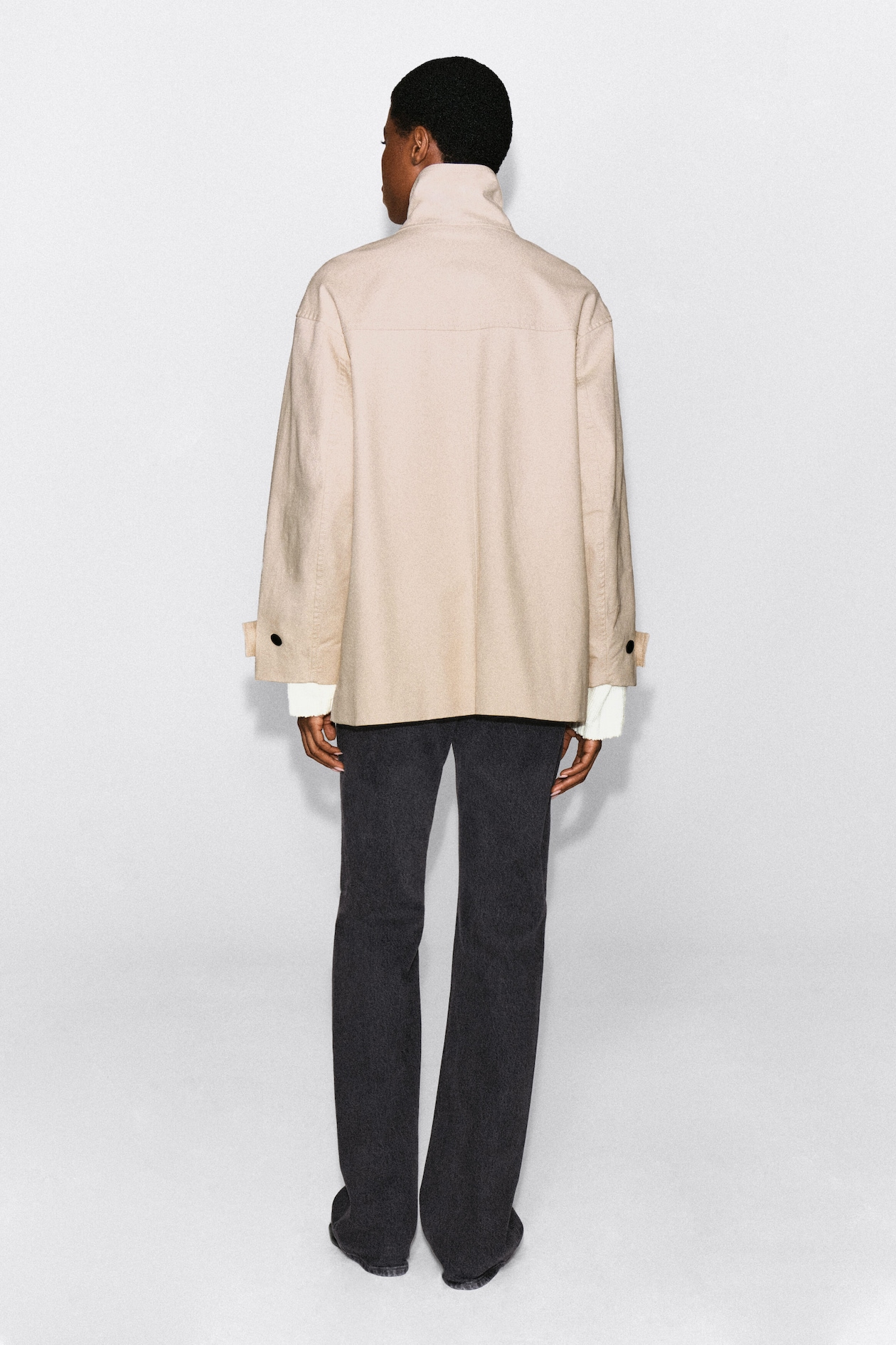 COTTON-TWILL MOCK-NECK JACKET — LIGHT BEIGE