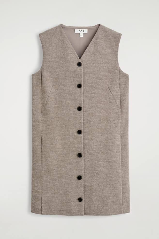 VESTIDO CON BOTONES DE LANA MERINO - BEIGE JASPEADO/NEGRO - 1
