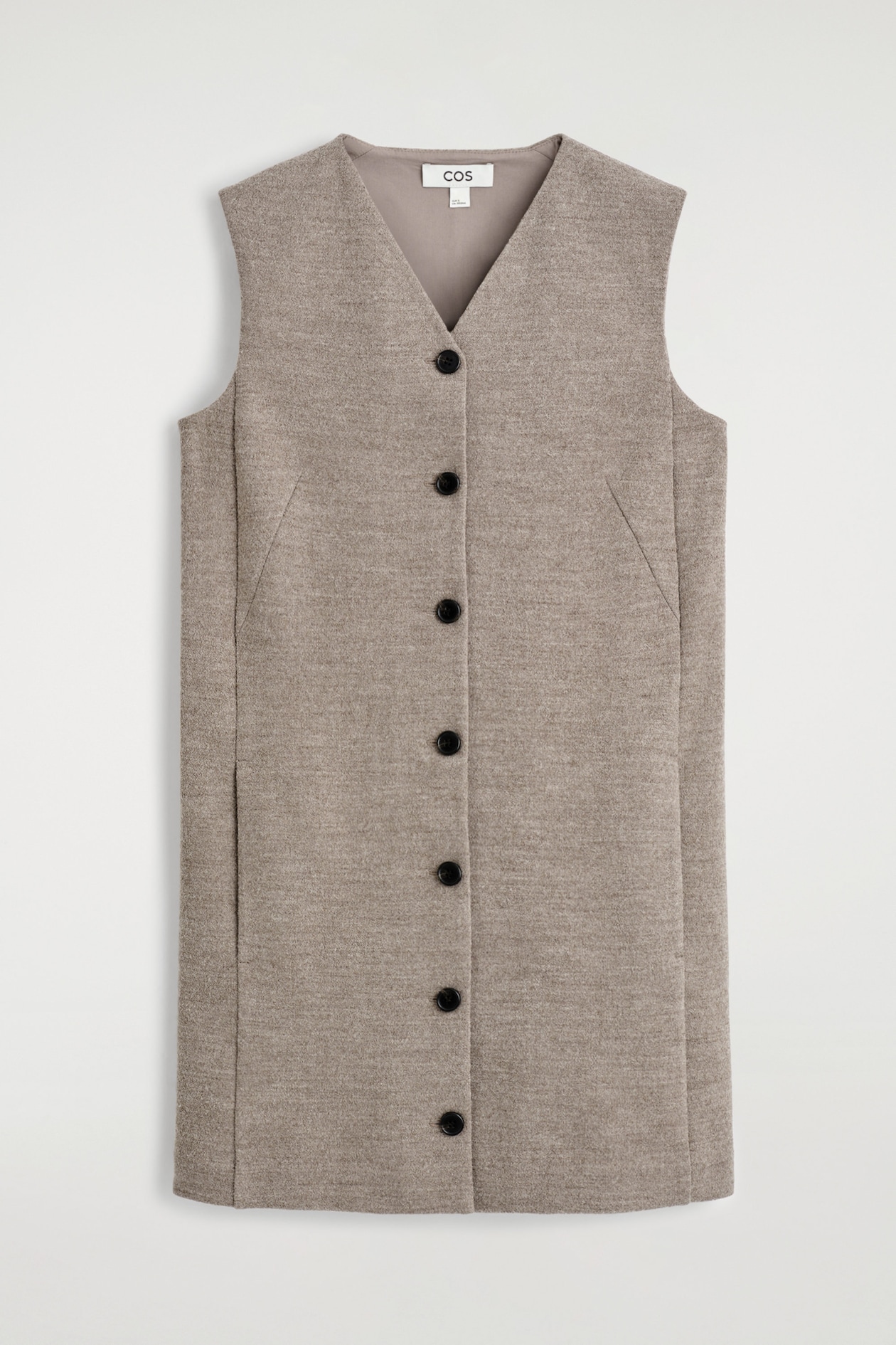 MERINO WOOL BUTTONED SHIFT MINI DRESS — BEIGE MÉLANGE