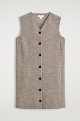 MERINO WOOL BUTTONED SHIFT MINI DRESS — BEIGE MÉLANGE 6