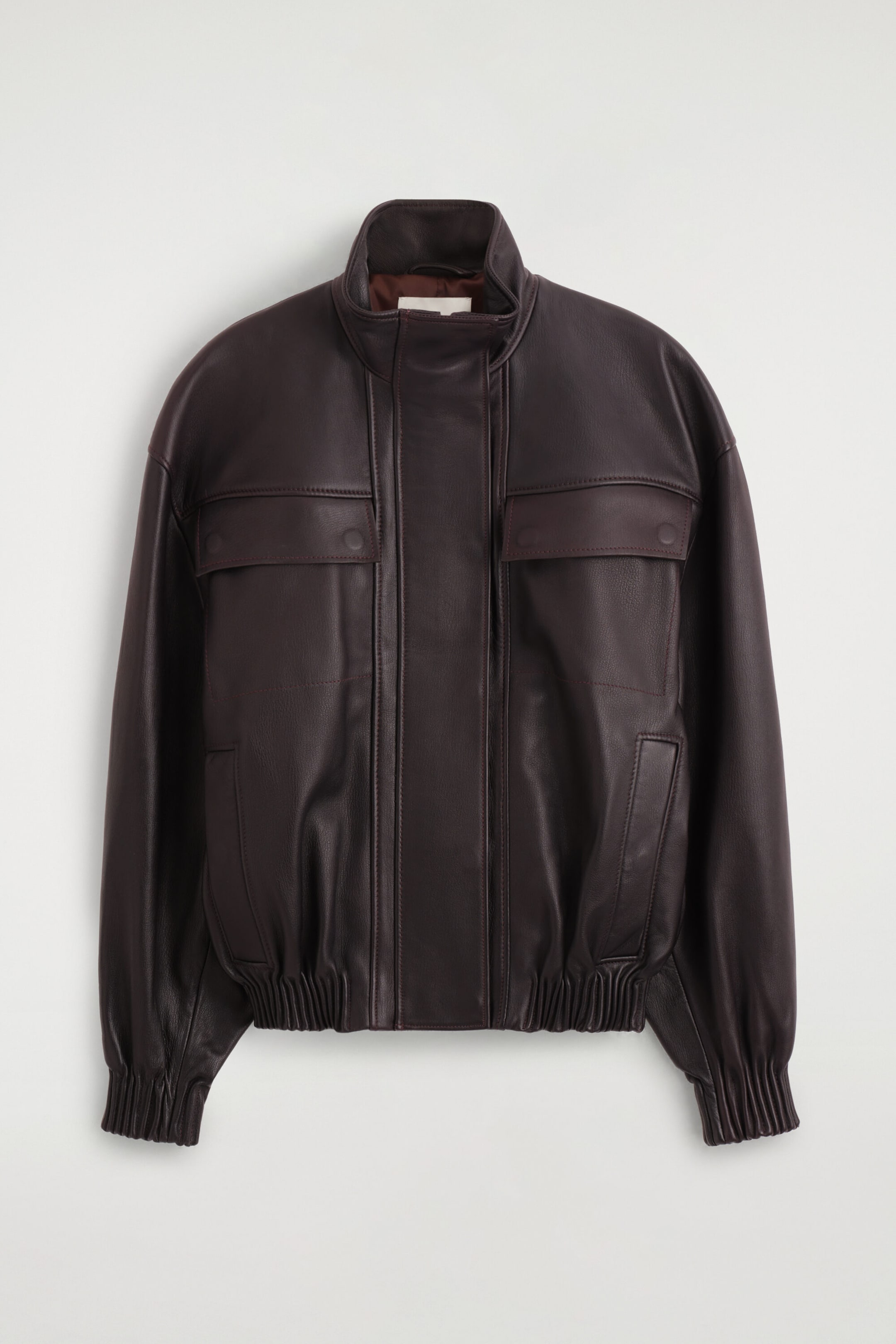 LEATHER MOCK-NECK BOMBER JACKET