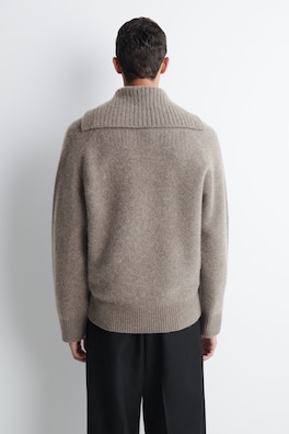 BUTTONED PURE CASHMERE MOCK-NECK SWEATER — MOCHA 4