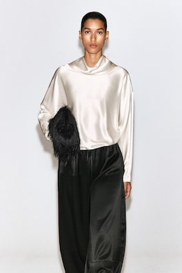 COWL-NECK SATIN BLOUSE — CREAM 1