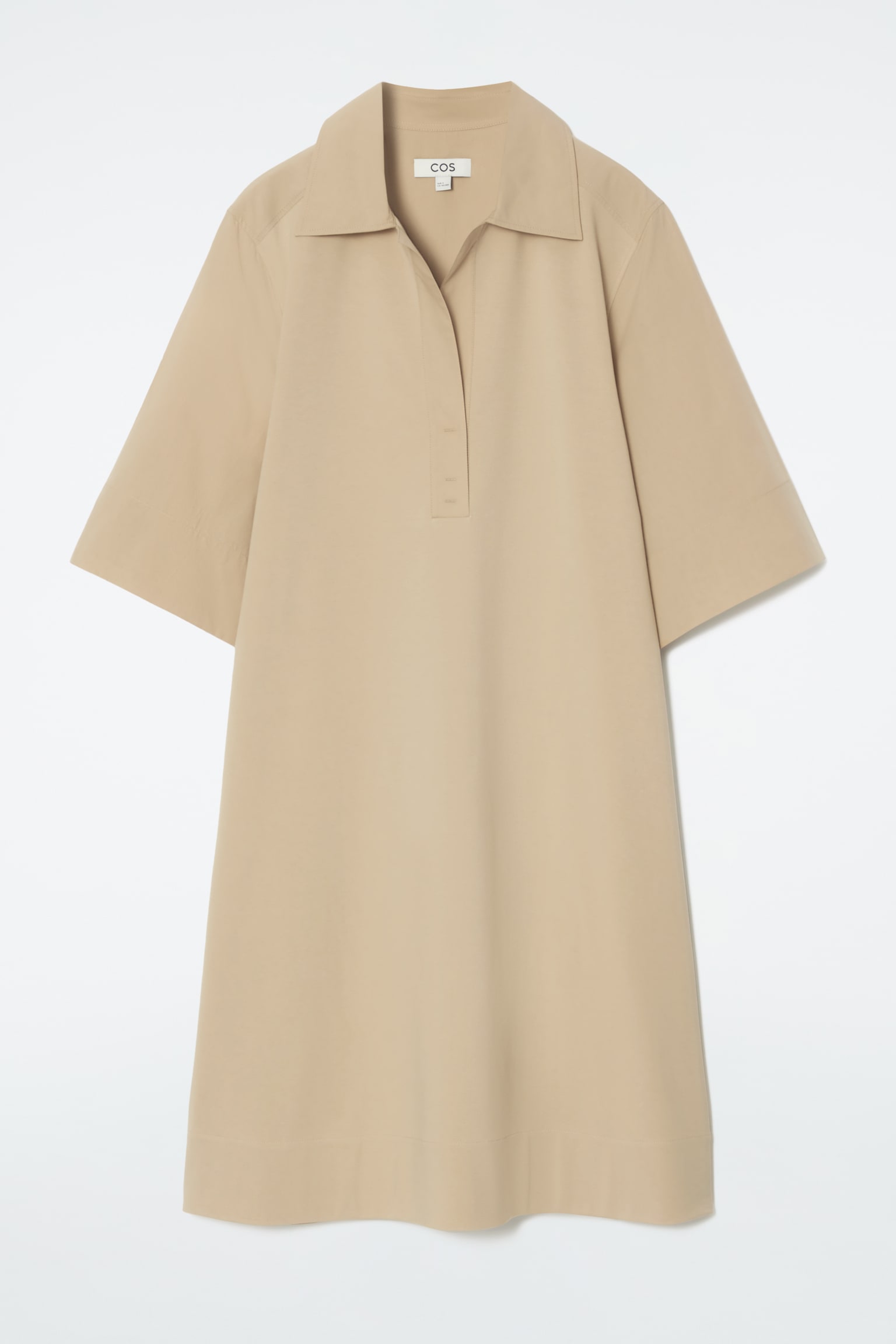 OVERSIZED OPEN-COLLAR SHIRT DRESS - BEIGE/BLACK
