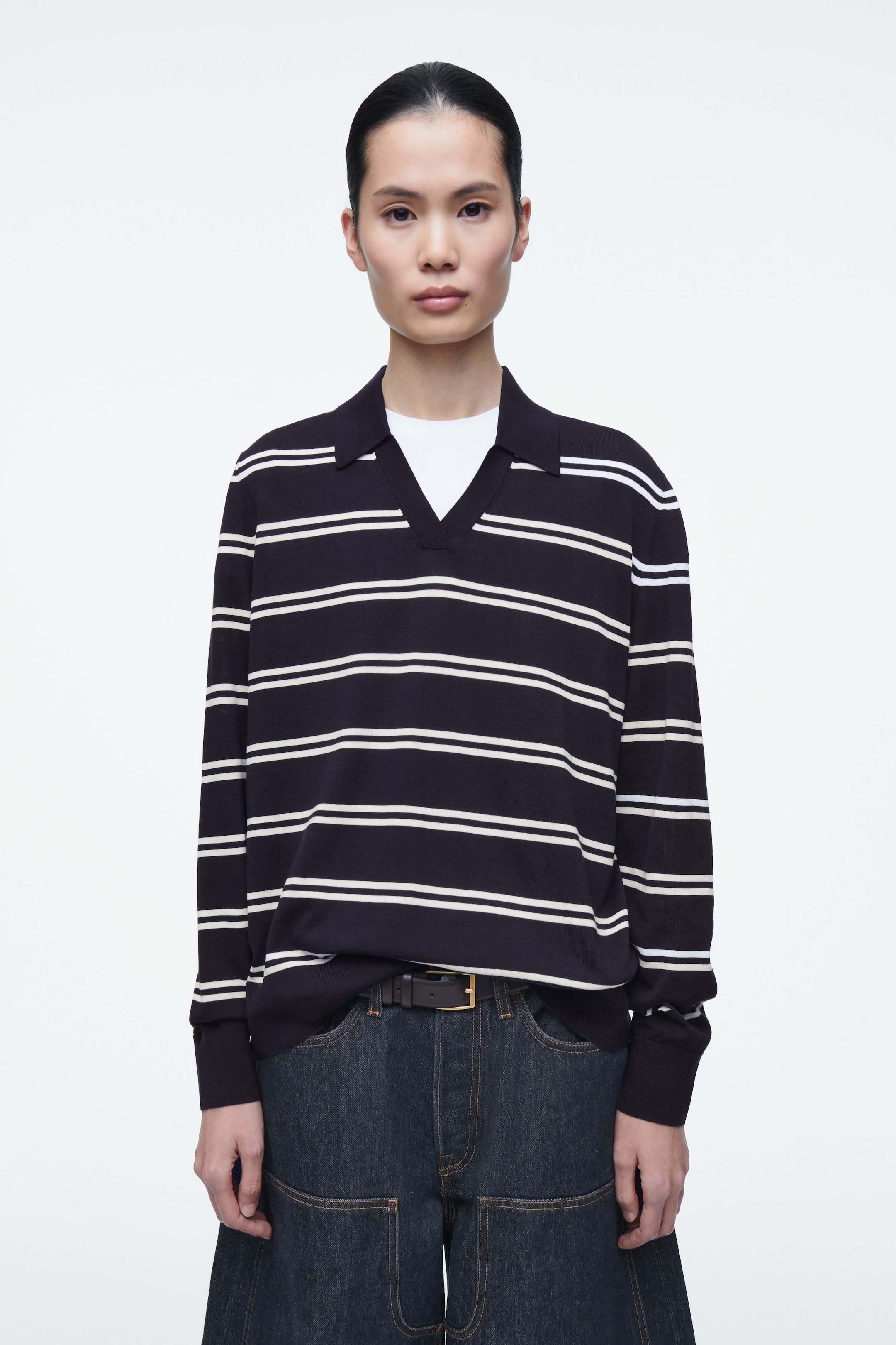 Visualizza immagine più grande: POLO IN MAGLIA DI SETA - BLU NAVY / RIGHE - DONNA | H&M IT 1