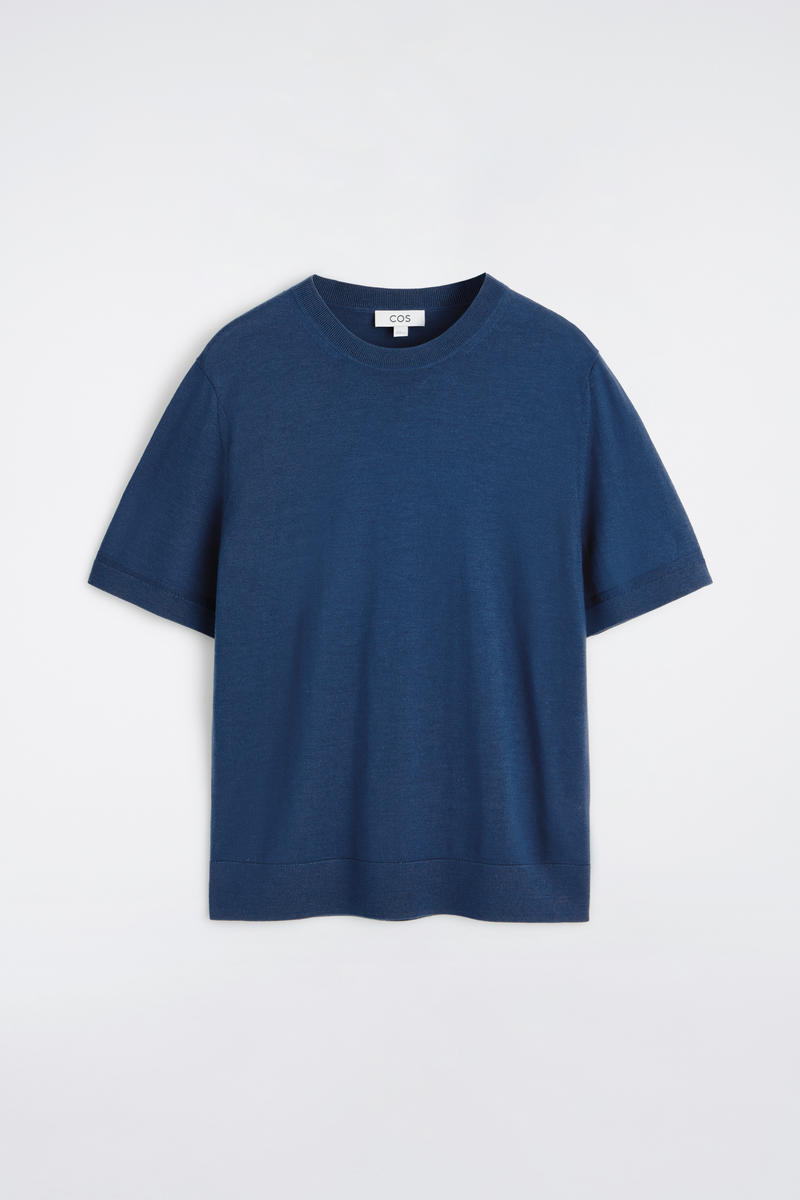 COS Merino Wool Knitted T-Shirt In Dark Blue Men's Small