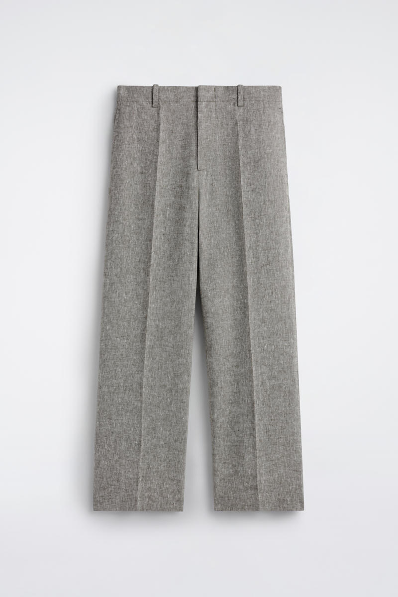COS Linen Relaxed-Fit Straight-Leg Trousers In Grey Men's Size 54