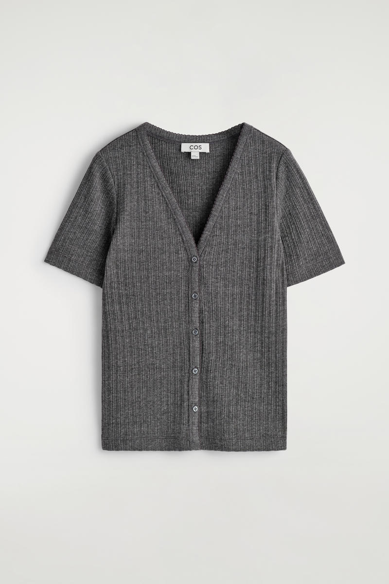 Pointelle-Knit Short-Sleeved Cardigan