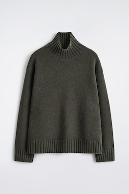 CHUNKY CASHMERE MOCK-NECK SWEATER — DARK GREEN 2