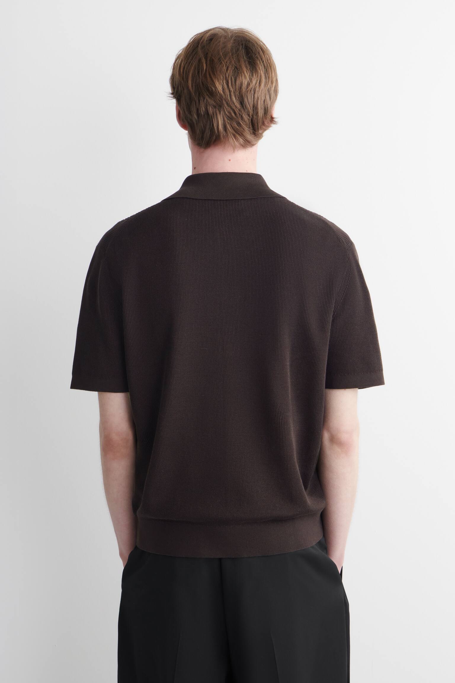 POLO EN COTON À PANNEAUX TEXTURÉS - BRUN FONCÉ/BLANC - 3