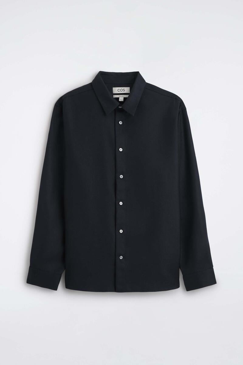 Relaxed Wool-Flannel Shirt in Navy