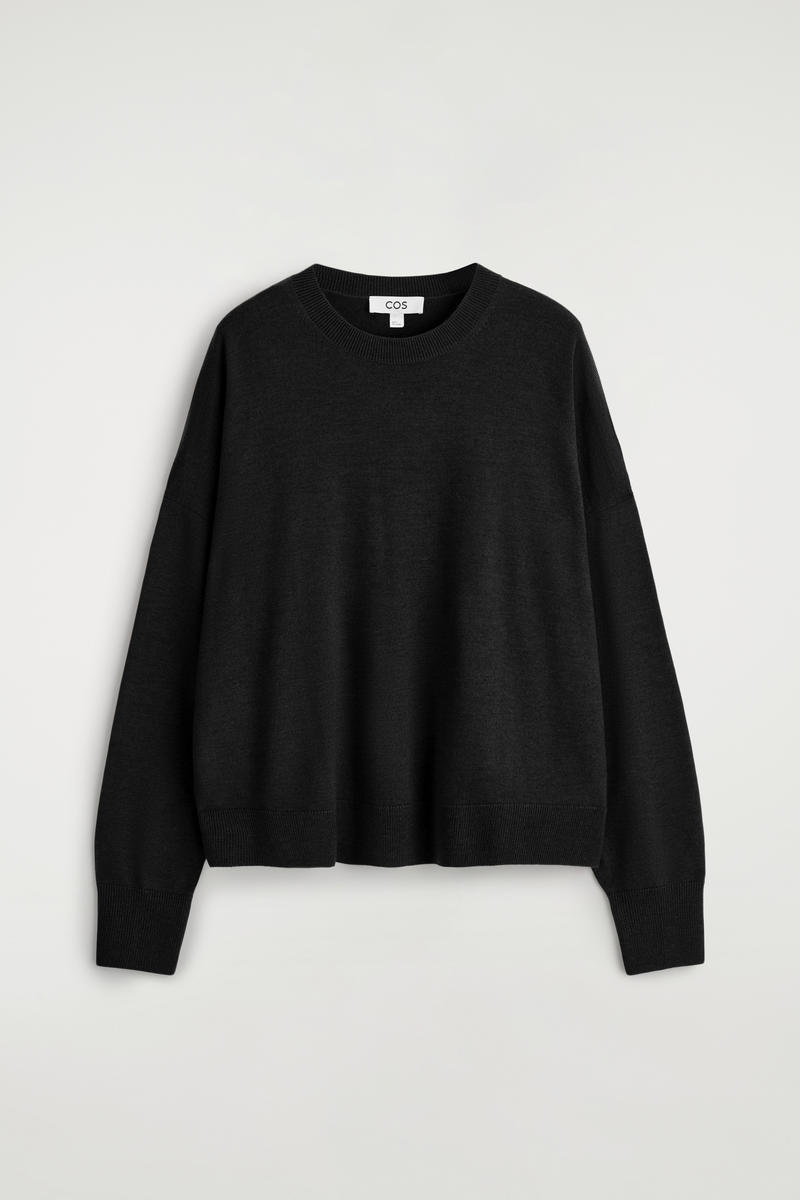 Cos Merino Wool Crew-neck Sweater In Black