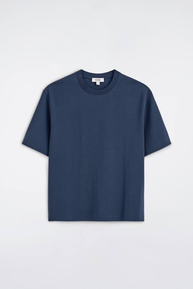T-SHIRT EN JERSEY CÔTELÉ - BLEU MARINE/BLANC - 1