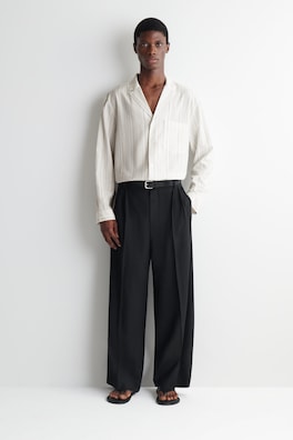 STRIPED TEXTURED CAMP-COLLAR SHIRT — WHITE / STRIPED 6
