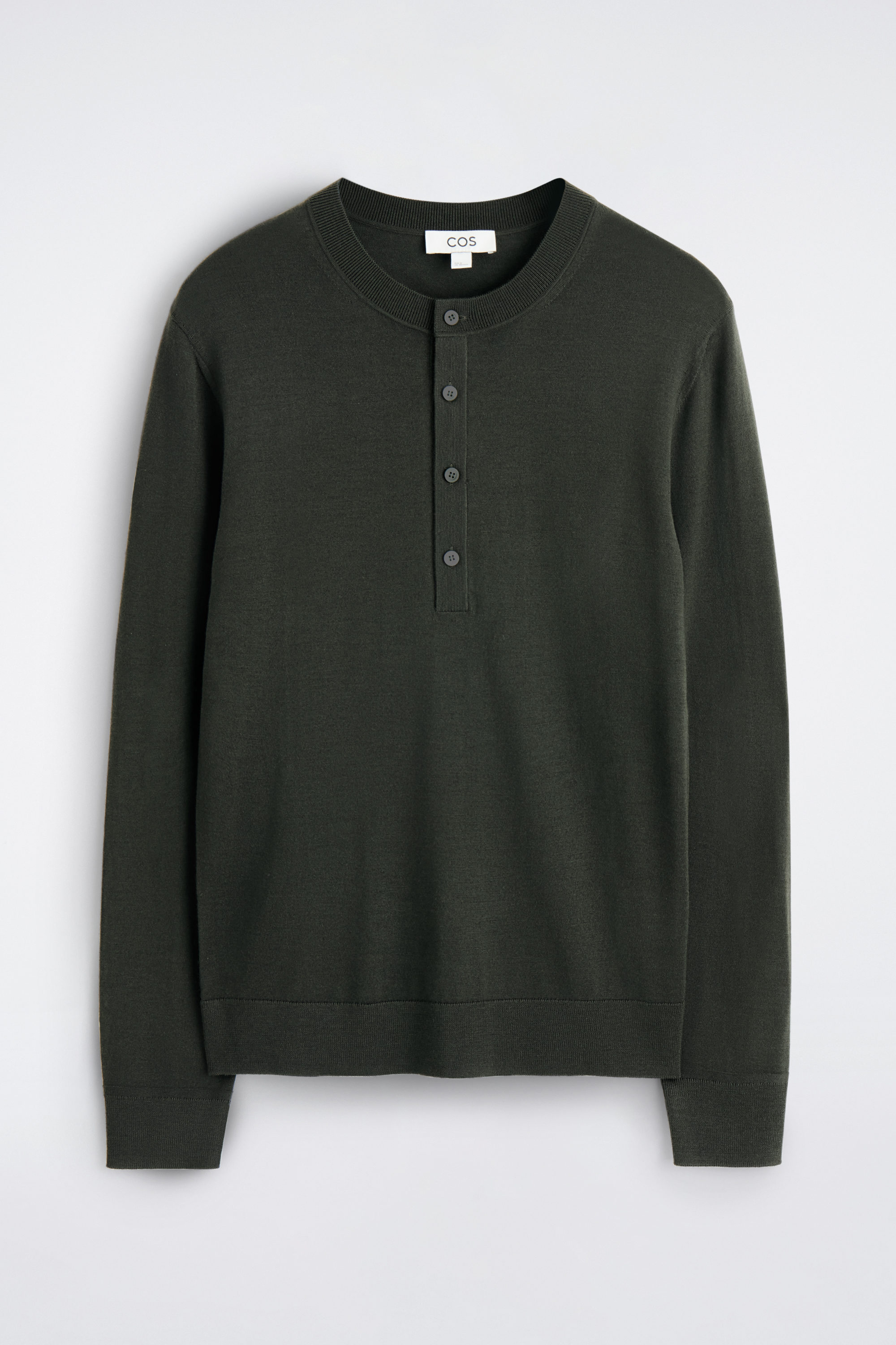 SLIM MERINO WOOL HENLEY TOP - DARK GREEN | COS