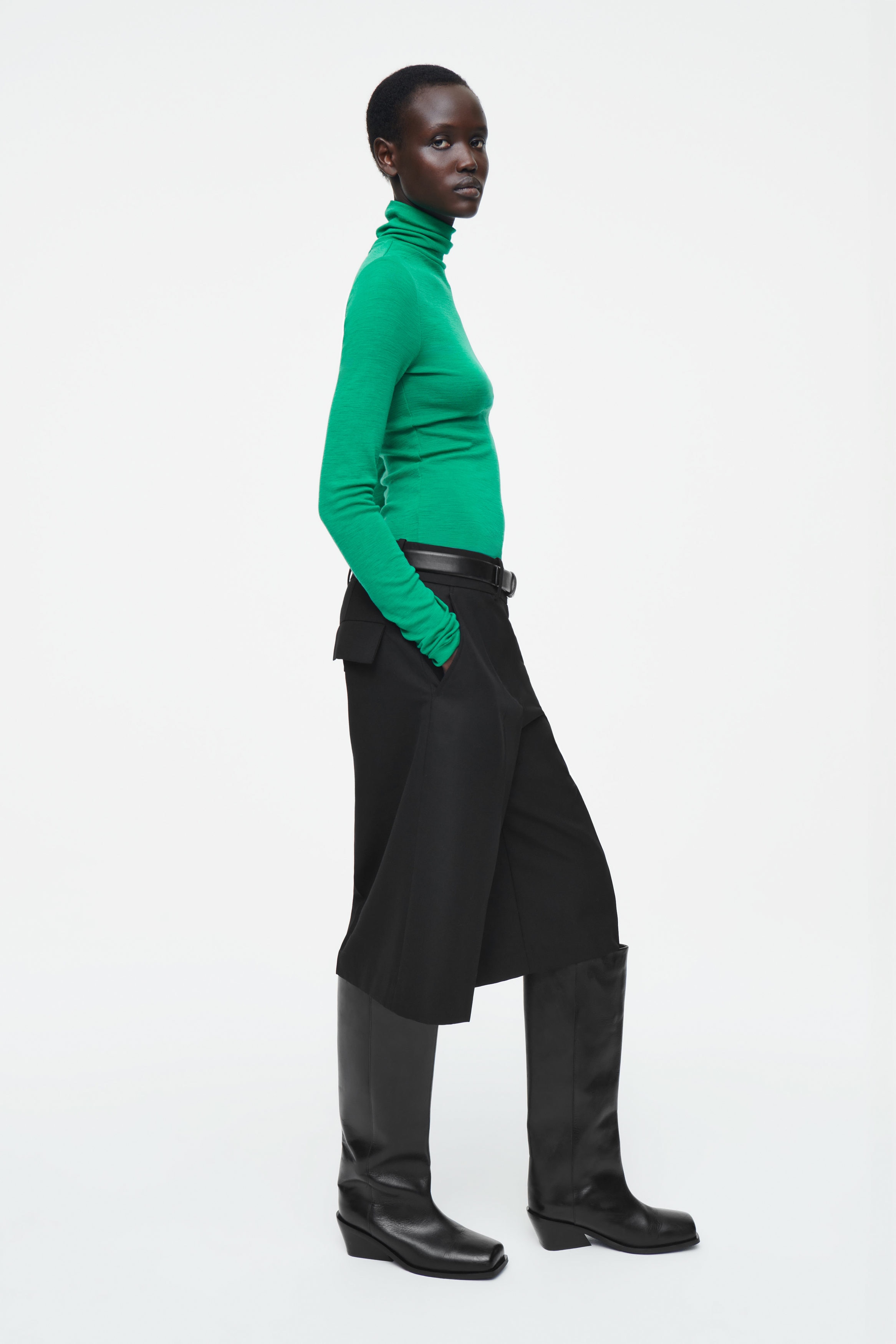 ルエブル LOEUVRE Wool Seethrough Turtleneck T-shirt - 00 （GREEN） SUPER THIN GREEN TURTLENECK IN WOOL, SILK AND CASHMERE