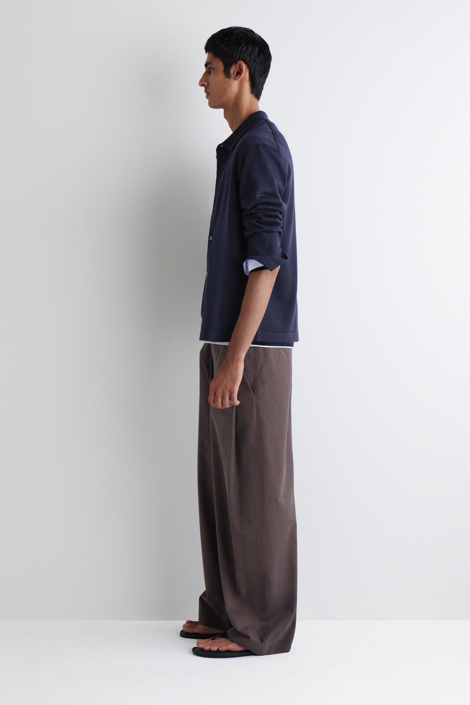 VESTE TRICOTÉE EN LAINE MÉRINOS - BLEU MARINE - 5