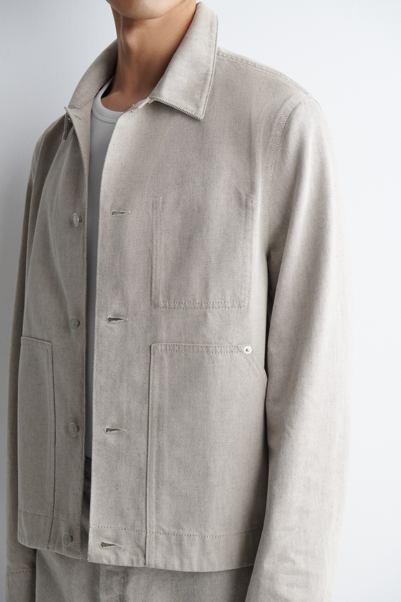 CHAQUETA DE DENIM LAVADO - BEIGE/AZUL OSCURO - 4