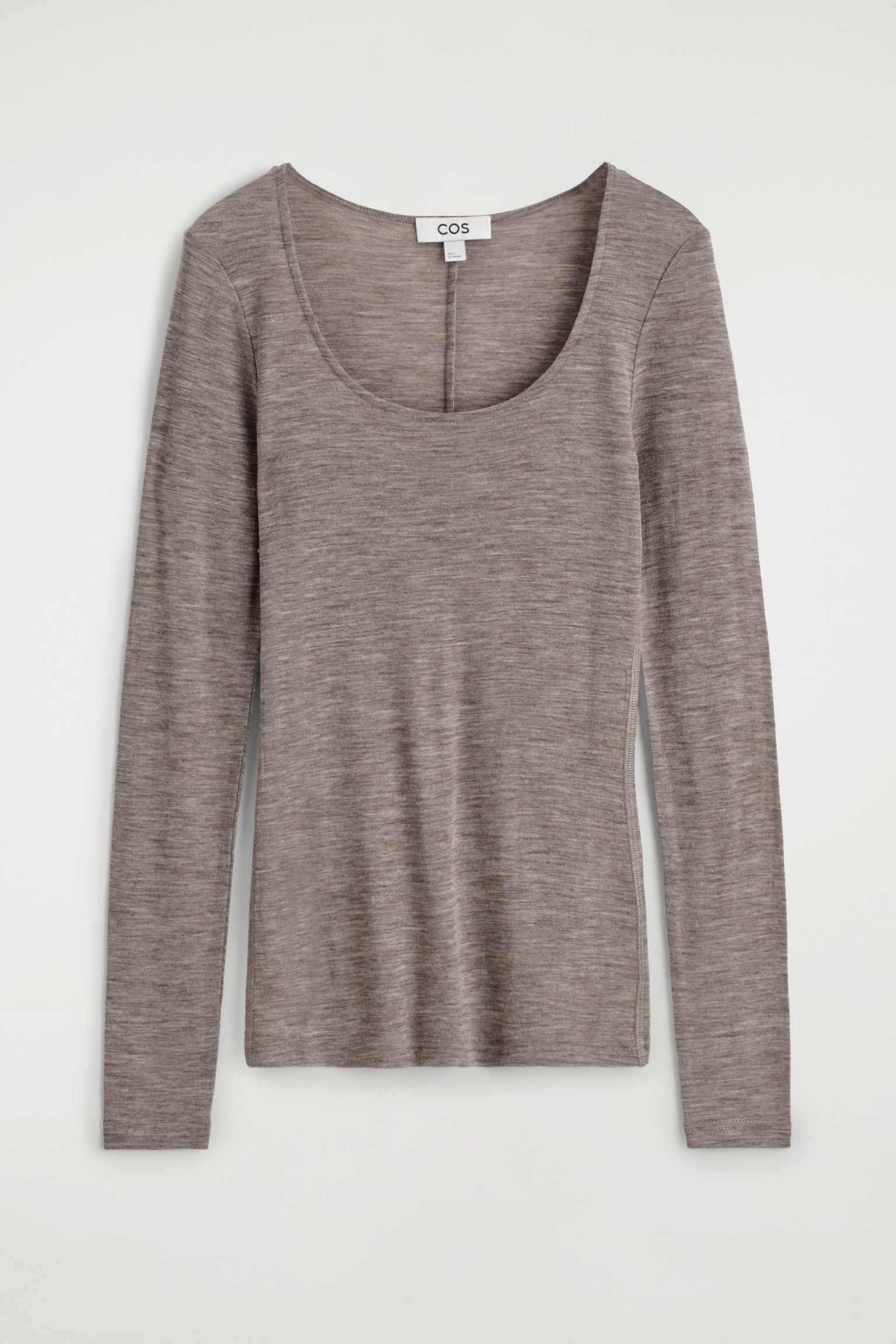MERINO WOOL SCOOP-NECK TOP - LIGHT-BROWN MÉLANGE/BLACK/GREY MÉLANGE - 2