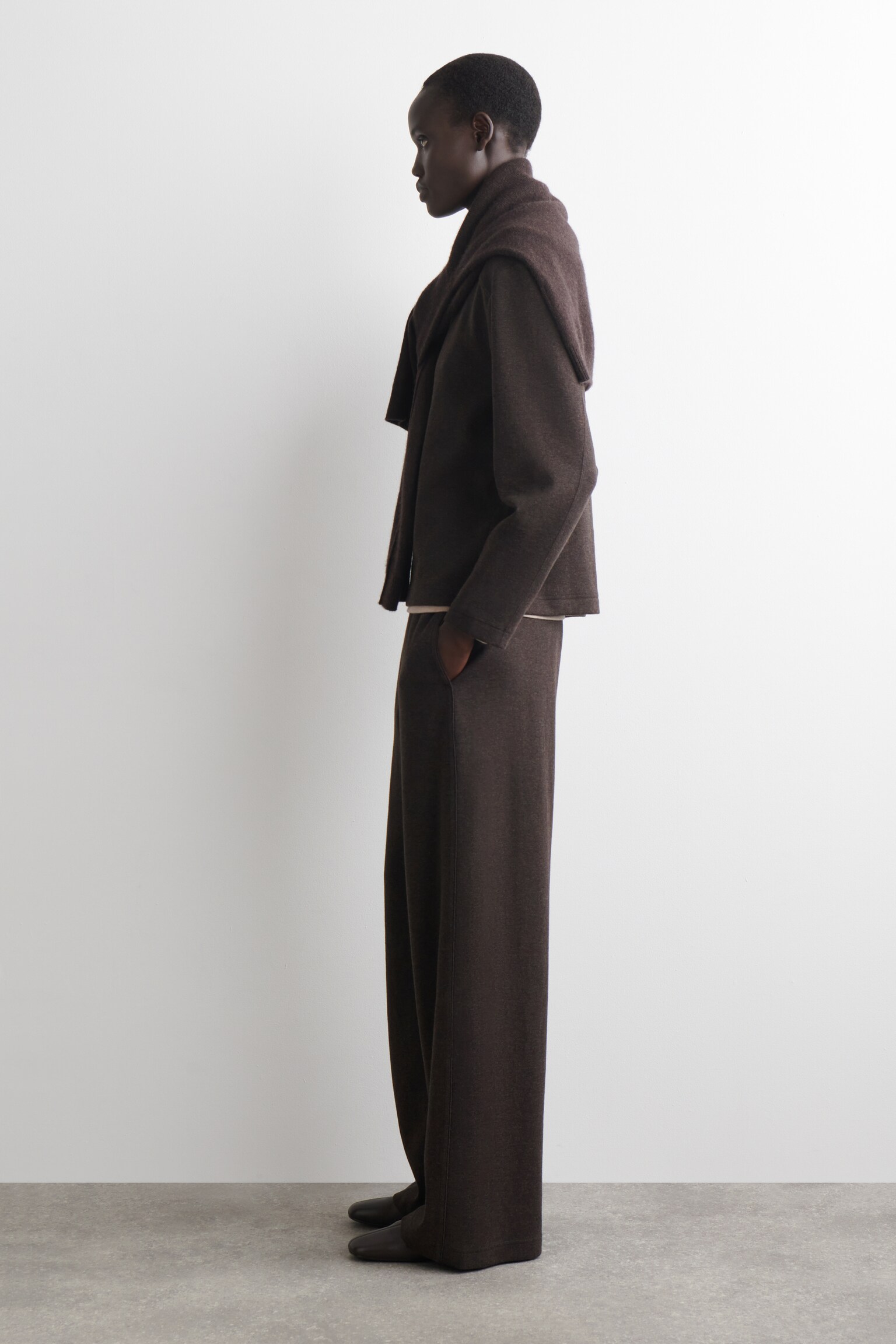 WIDE-LEG COTTON JOGGERS - DARK BROWN/GREY MÉLANGE - 5