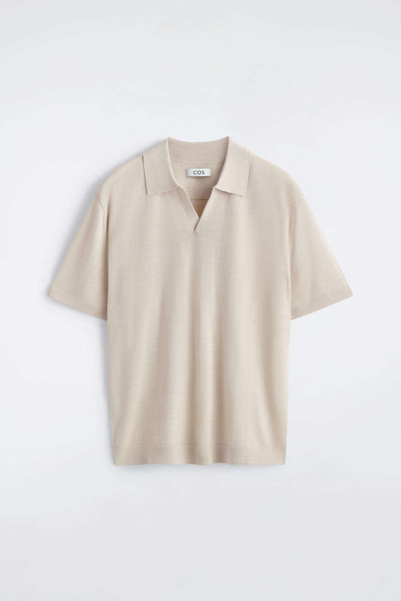 Merino Wool Polo Shirt in Beige