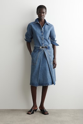 DENIM A-LINE UTILITY SKIRT — BLUE 1