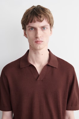 KNITTED LINEN POLO SHIRT — BROWN 3