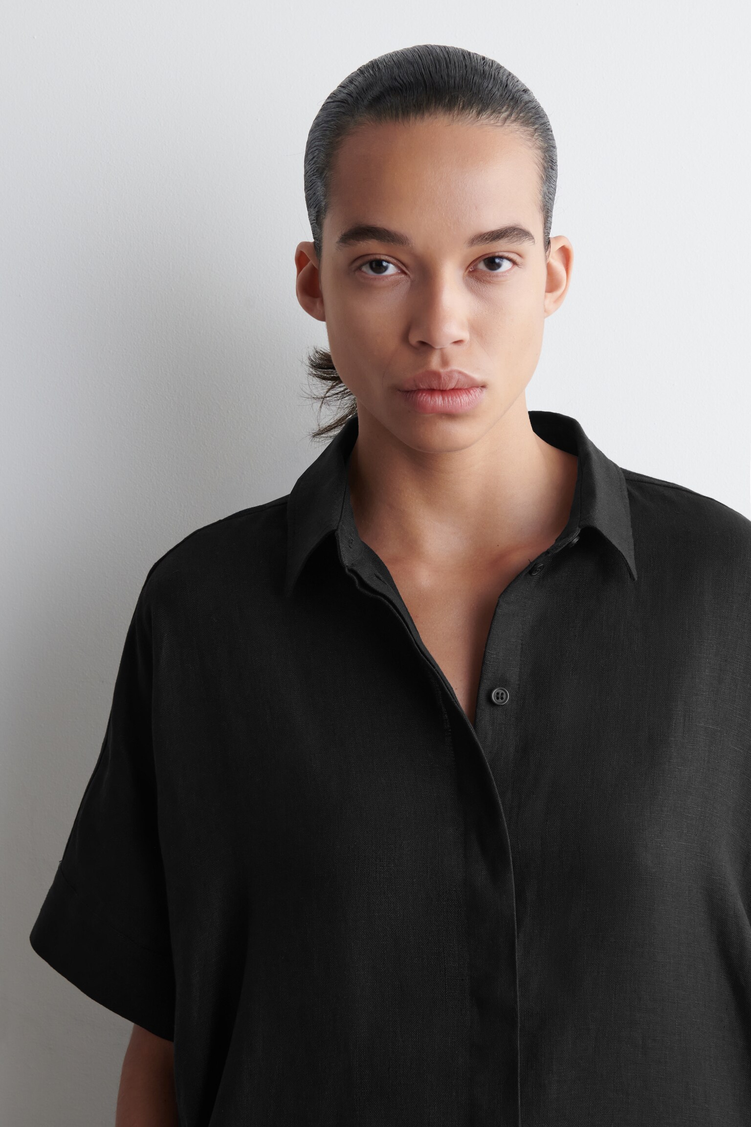 ROBE-CHEMISE MIDI EN LIN - NOIR - 3