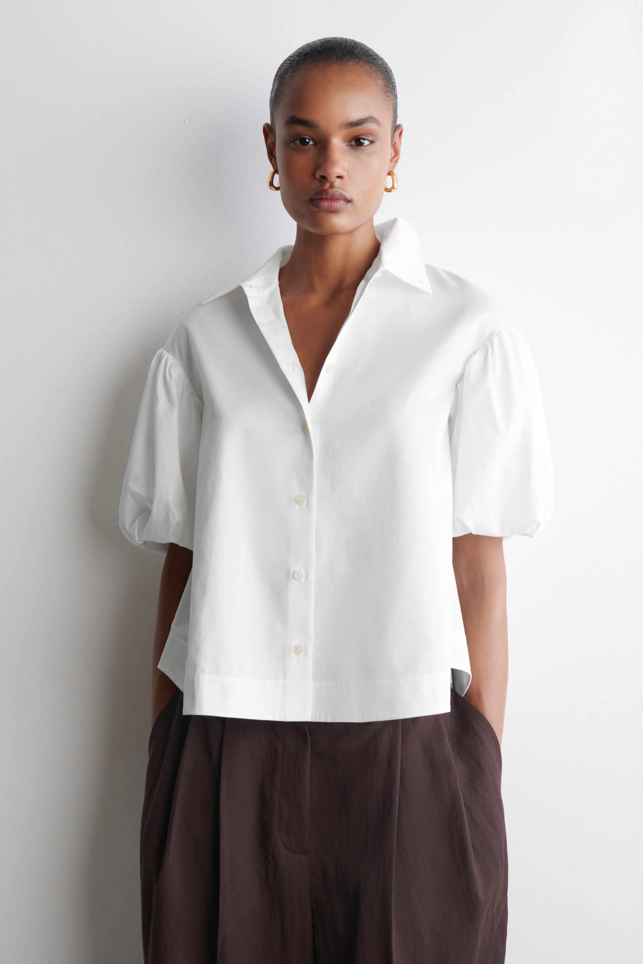 View larger image: PUFF-SLEEVE COTTON SHIRT - WHITE - Ladies | H&M GB 1