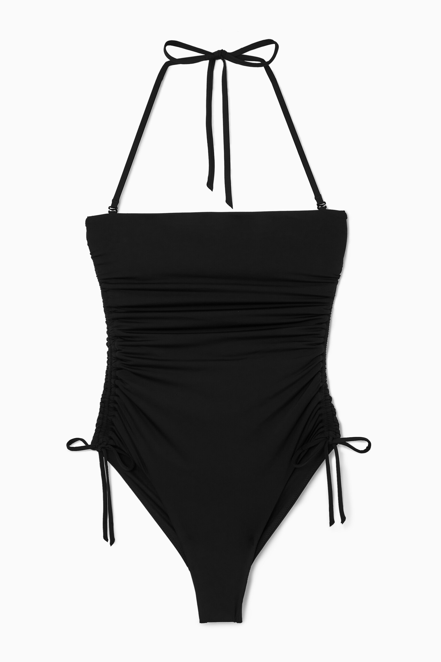 RUCHED BANDEAU SWIMSUIT - BLACK