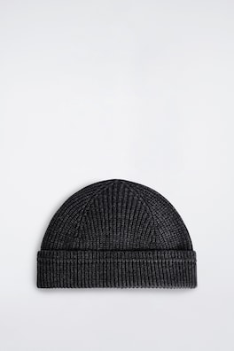 RIBBED WOOL-COTTON FISHERMAN BEANIE — CHARCOAL MÉLANGE 6