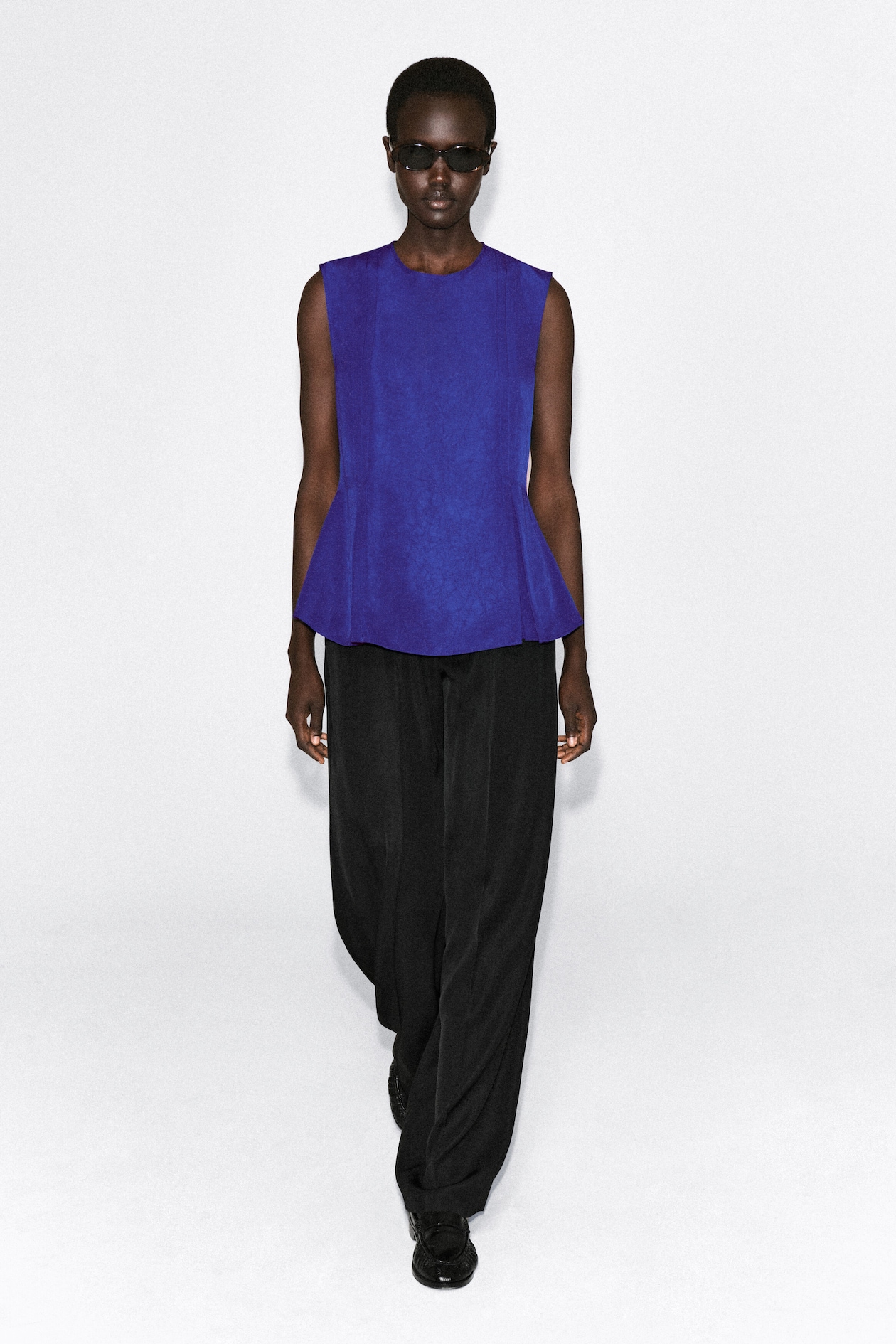 PLEATED PEPLUM TOP — COBALT BLUE