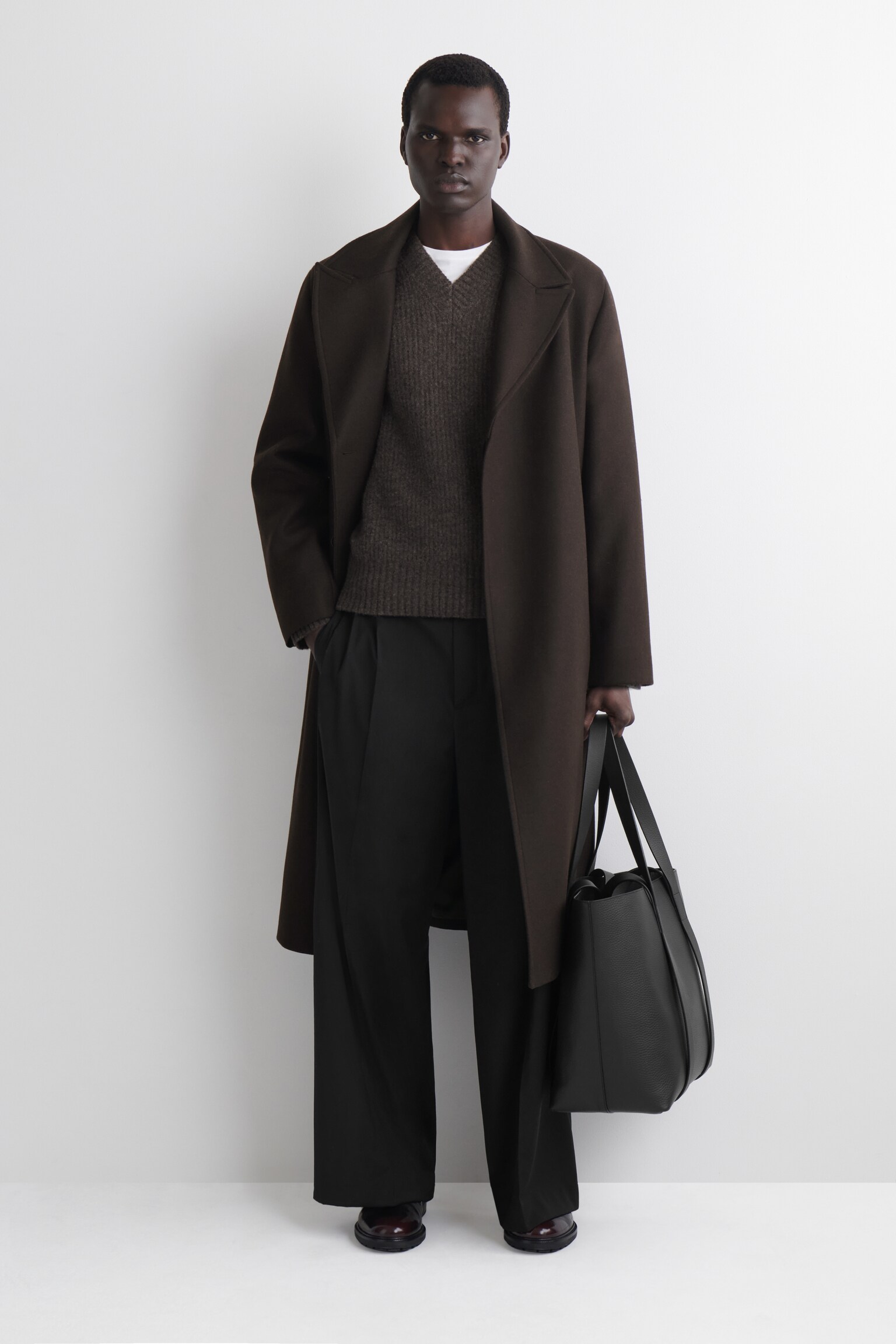 Camisola ampla em lã de iaque com decote em V - Castanho mesclado - 6