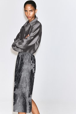 EMBROIDERED SHEER COLUMN SKIRT — HEATHER 3