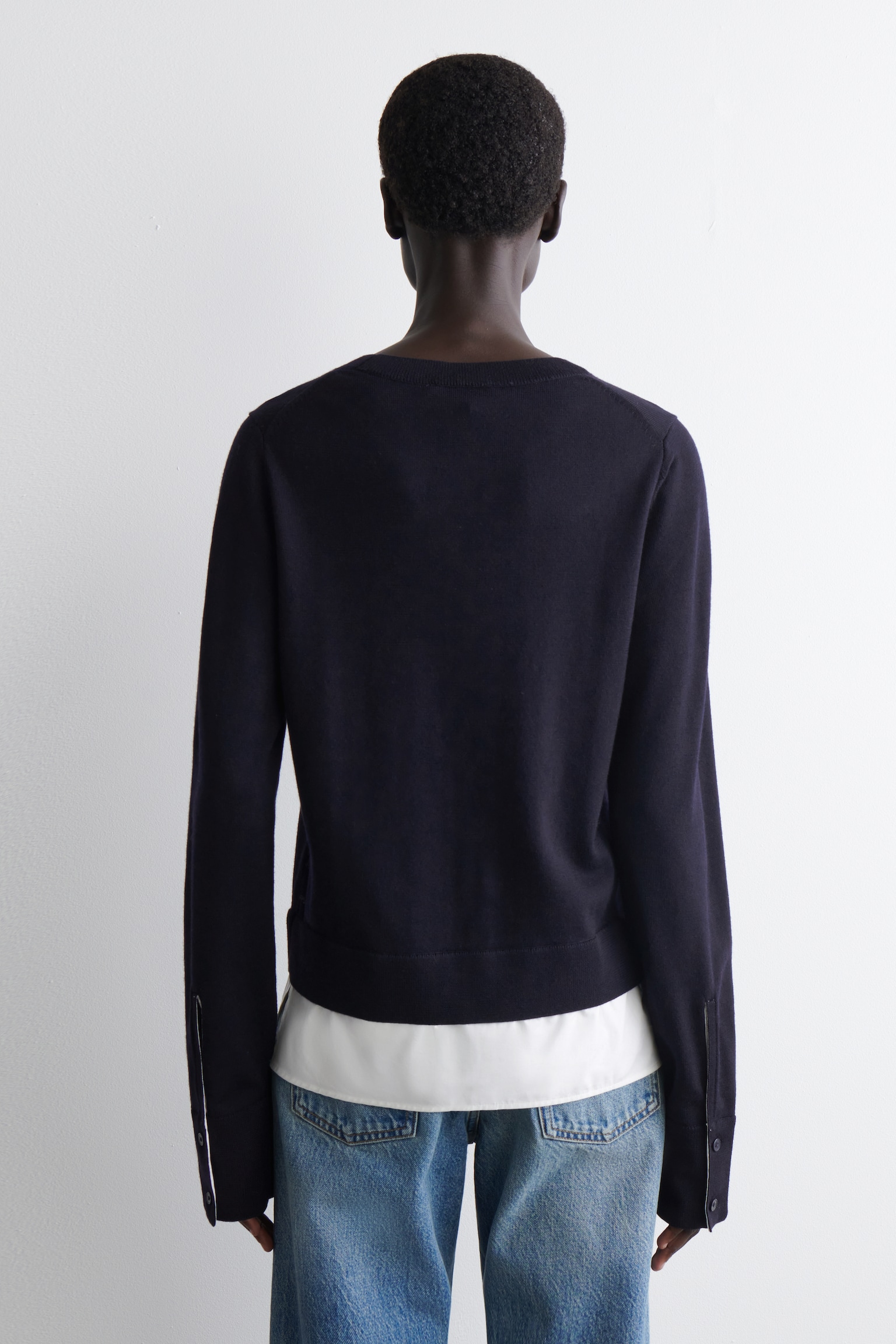 PULL SUPERPOSÉ EN LAINE MÉRINOS - BLEU MARINE - 6