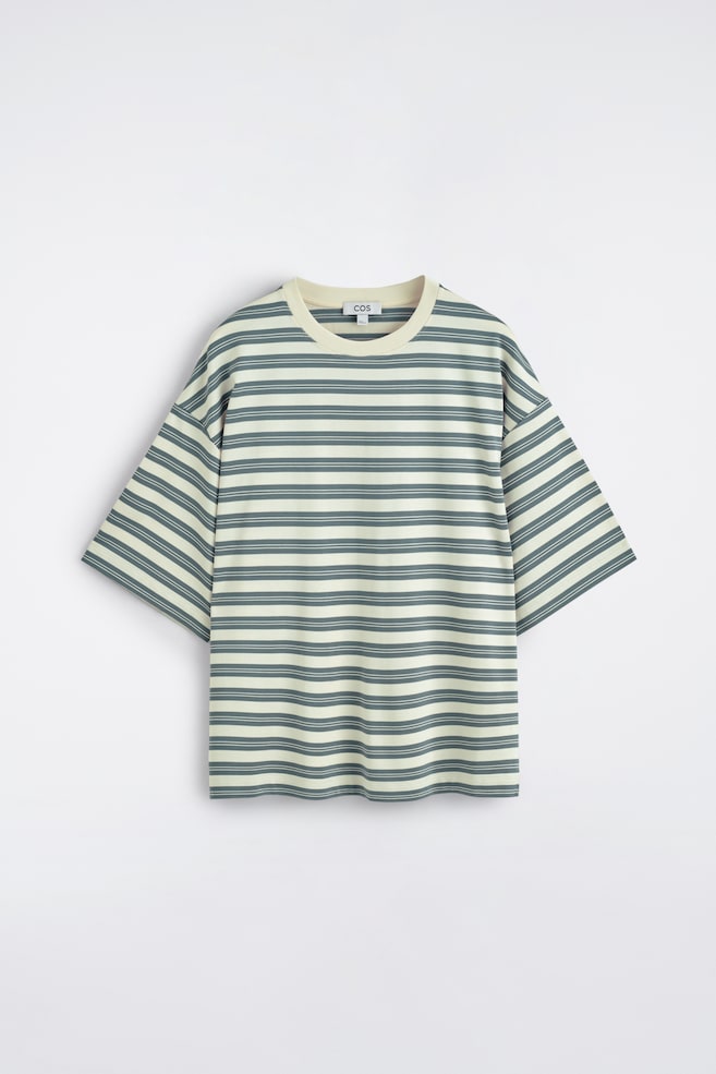 BAWEŁNIANY T-SHIRT OVERSIZE W PASKI - NIEBIESKI/ ZŁAMANA BIEL/ PASKI - 1