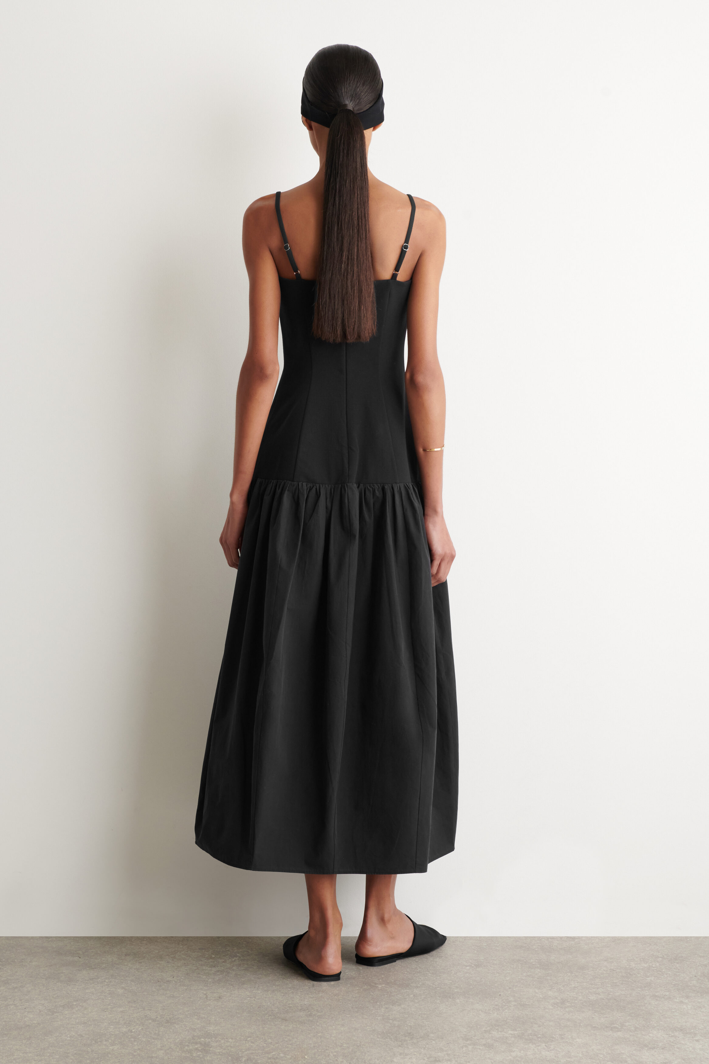 SCULPTED DROPPED-WAIST MIDI DRESS - BLACK | COS DK