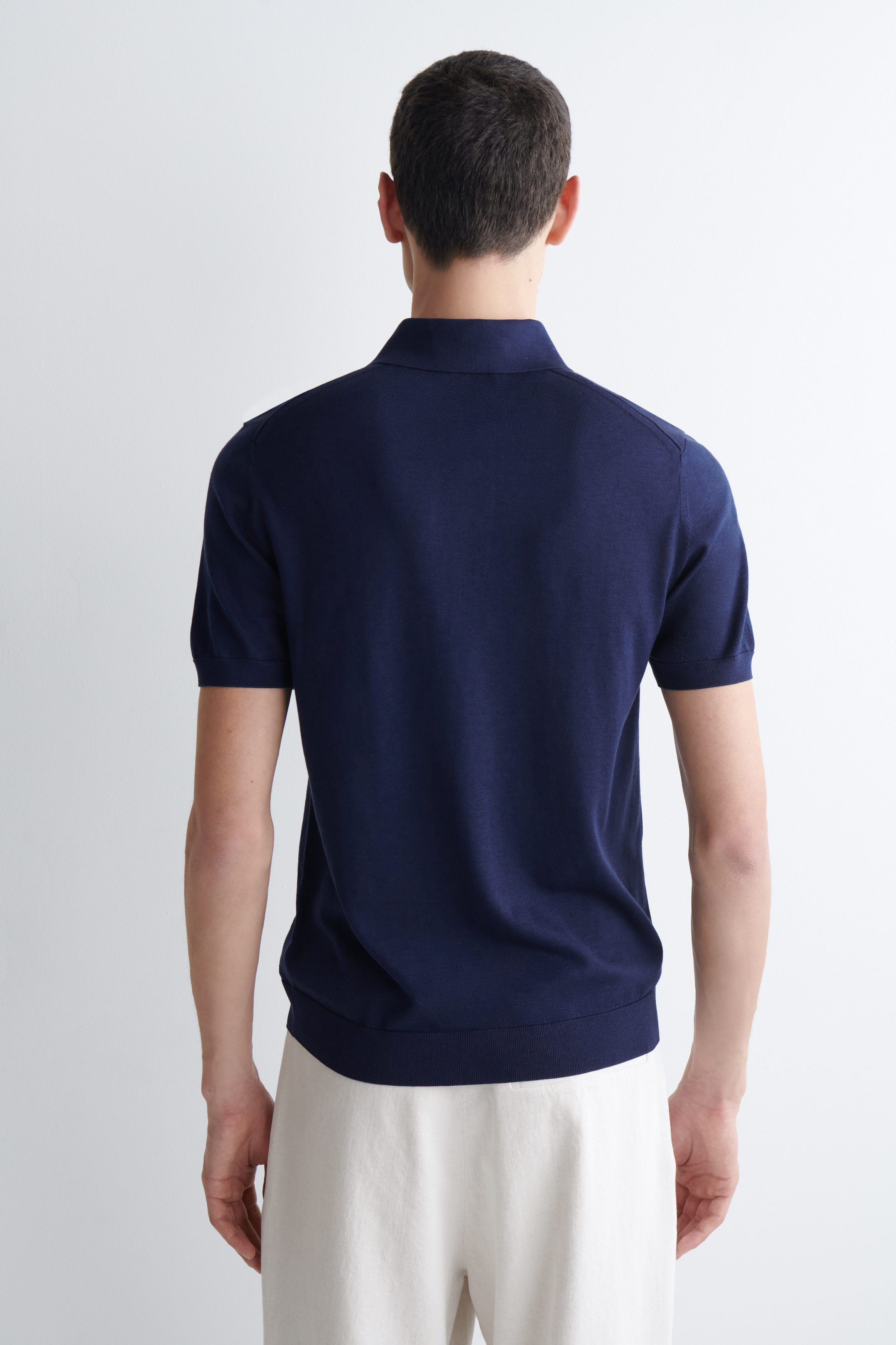 SLIM KNITTED SILK POLO SHIRT - thumbnail 4