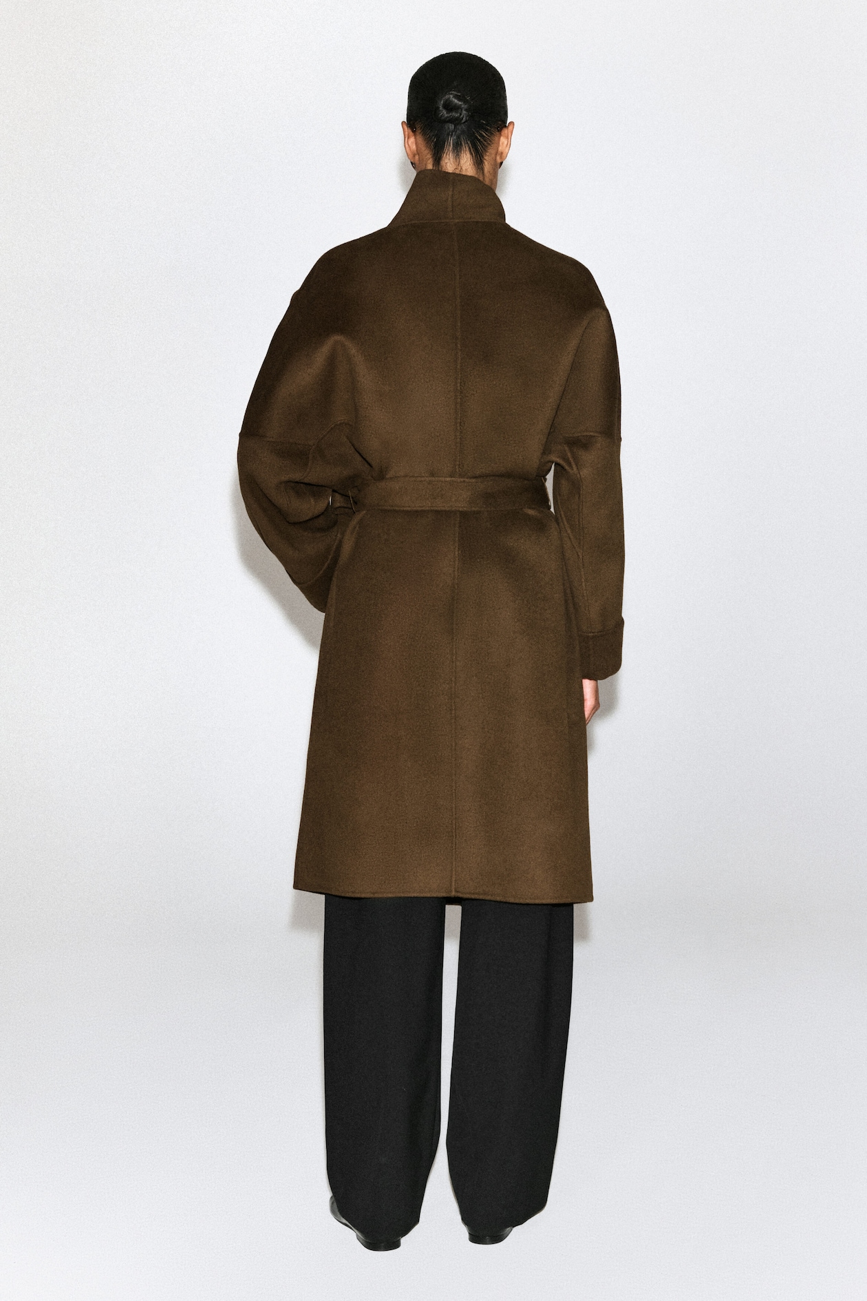OVERSIZED DOUBLE-FACED WOOL SHAWL COAT — BROWN