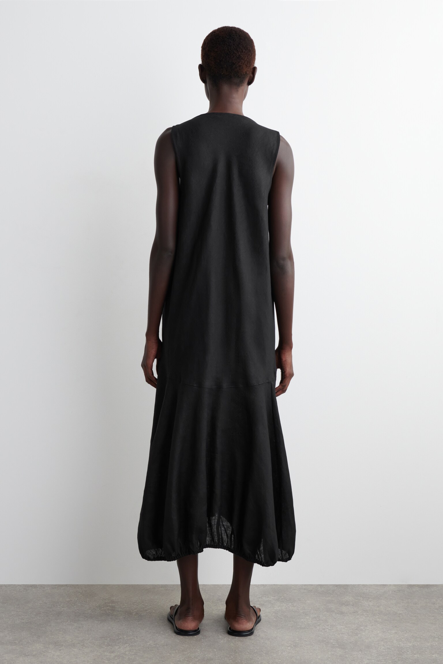 ROBE LONGUE À OURLET ÉLASTIQUÉ EN LIN - NOIR/VERT CLAIR - 4