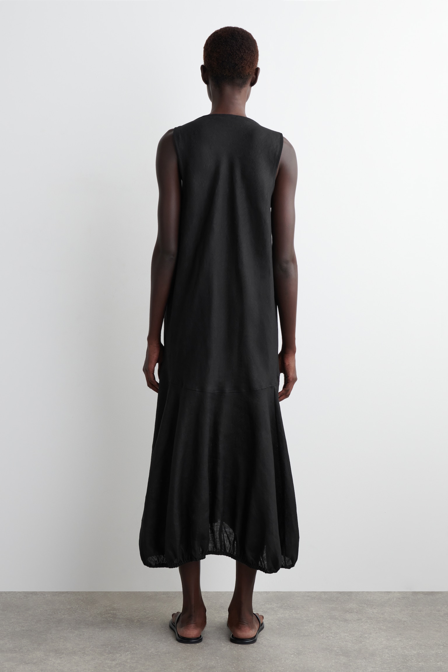 ROBE LONGUE À OURLET ÉLASTIQUÉ EN LIN - NOIR/VERT CLAIR - 4
