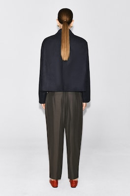 OVERSIZED CROPPED BOILED WOOL-BLEND BLAZER — NAVY 5