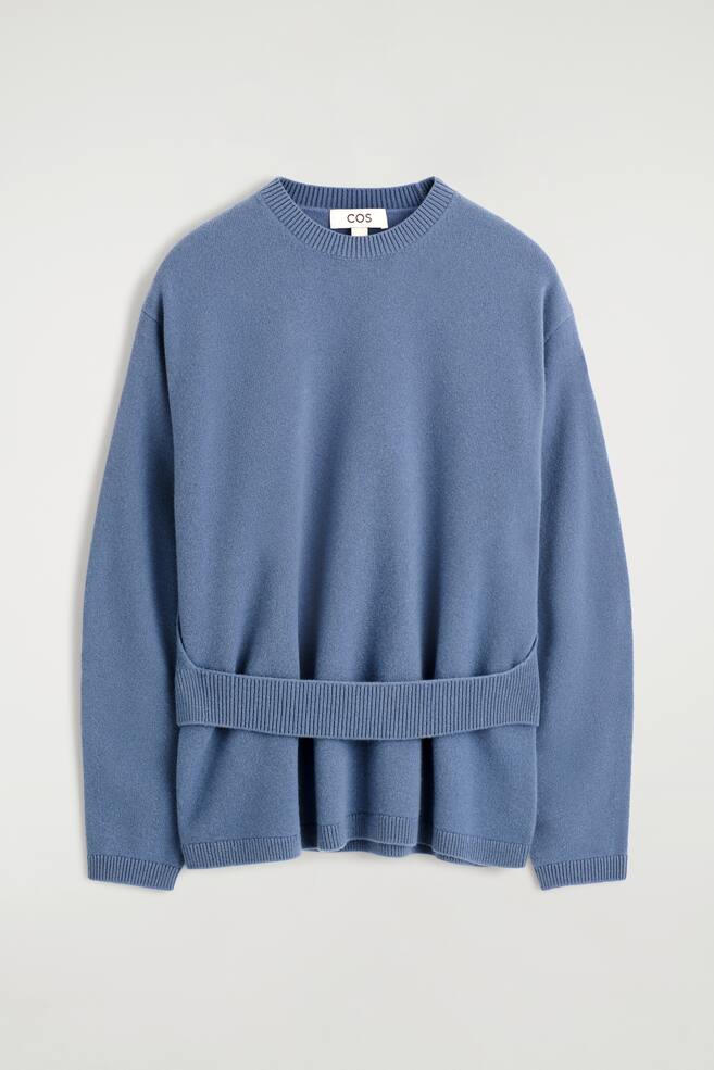 BELT-DETAIL MERINO WOOL JUMPER - STEEL BLUE/CHARCOAL MÉLANGE - 1