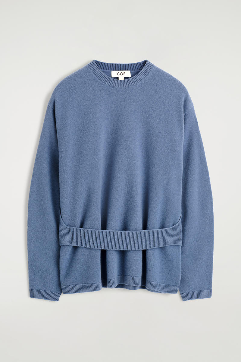 Cos Belt-detail Merino Wool Sweater In Blue | ModeSens