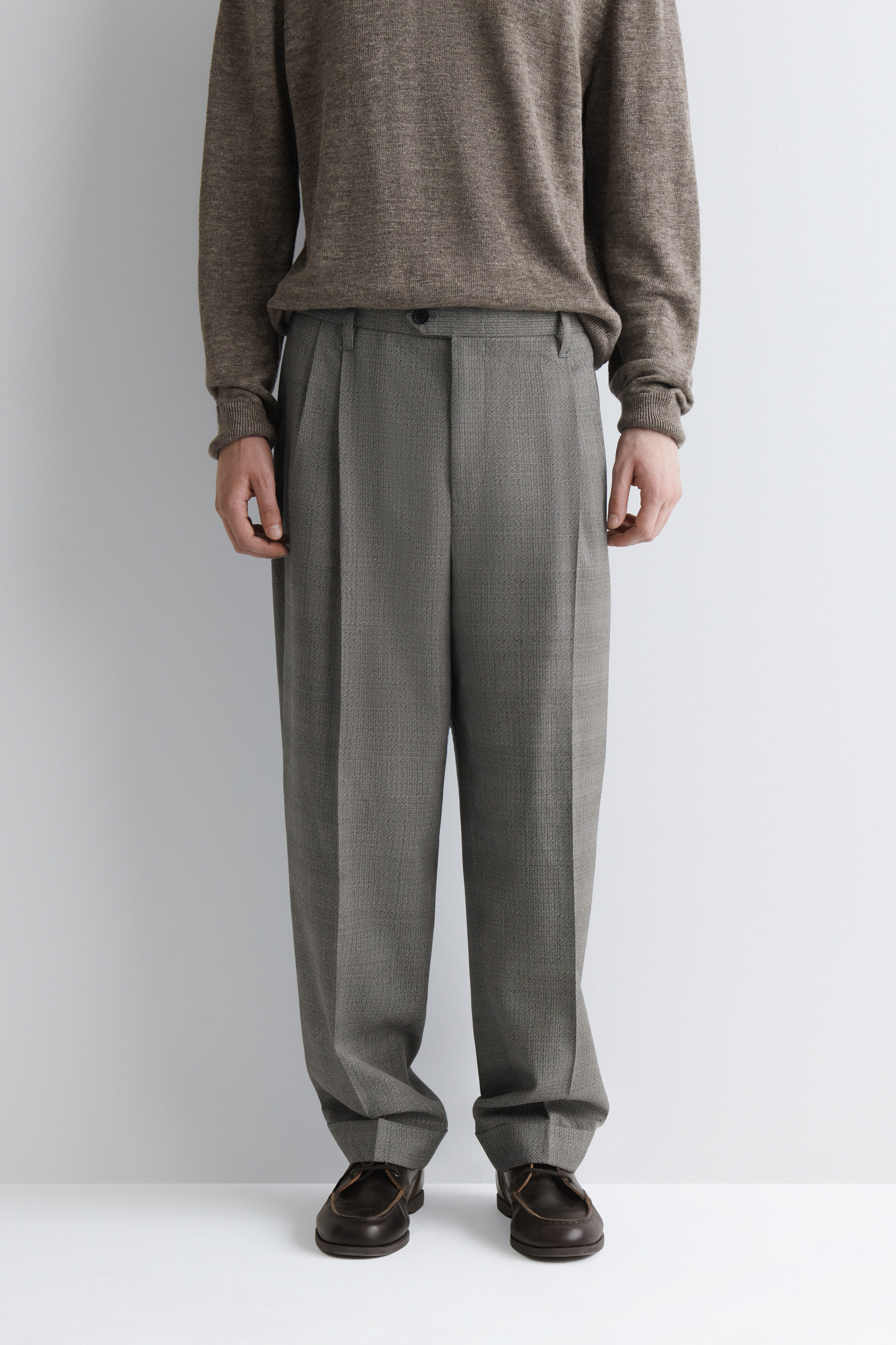 CHECKED TEXTURED-WOOL RELAXED-FIT TAPERED PANTS - thumbnail 3