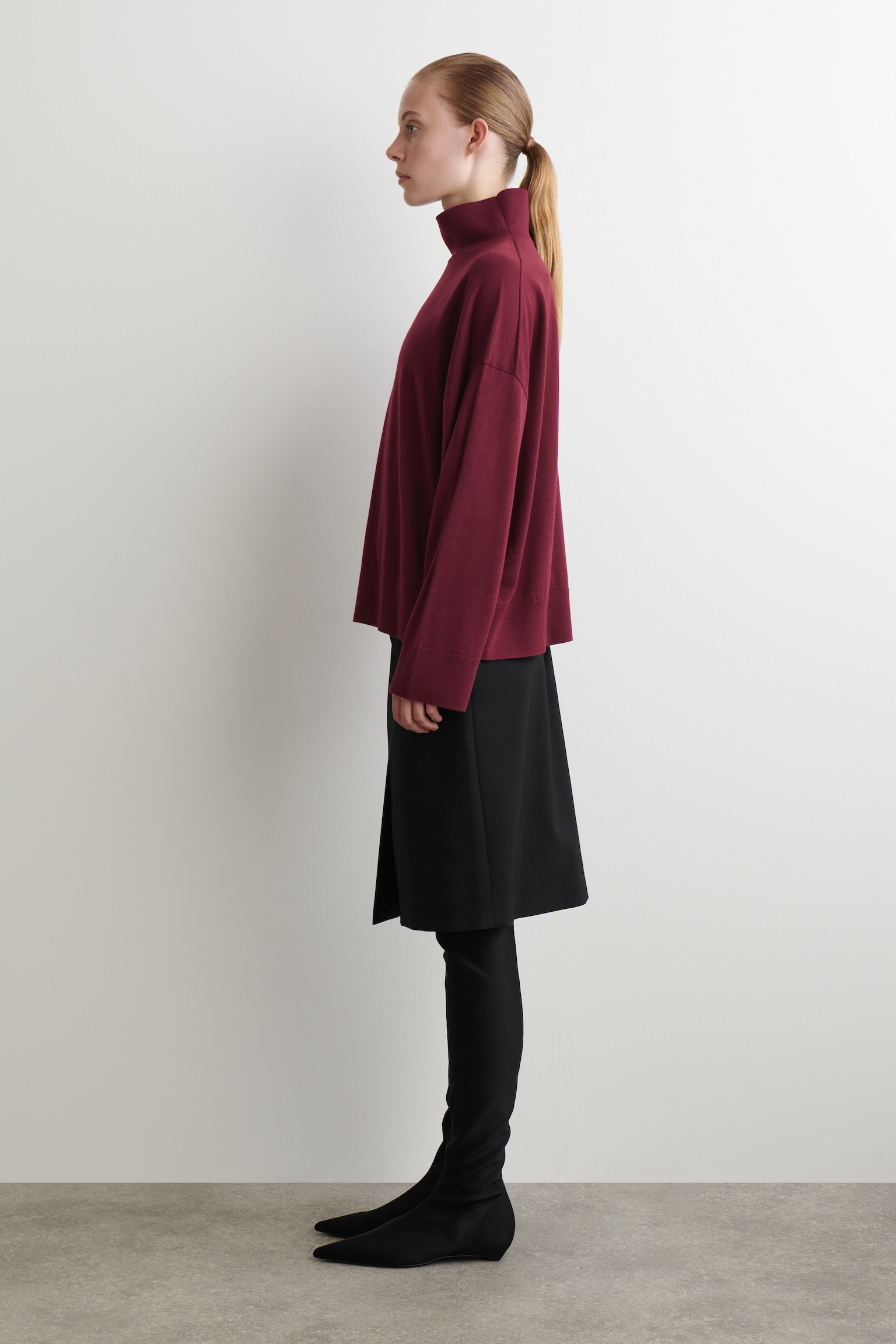 MERINO WOOL TURTLENECK JUMPER - DARK-RED MÉLANGE - 3