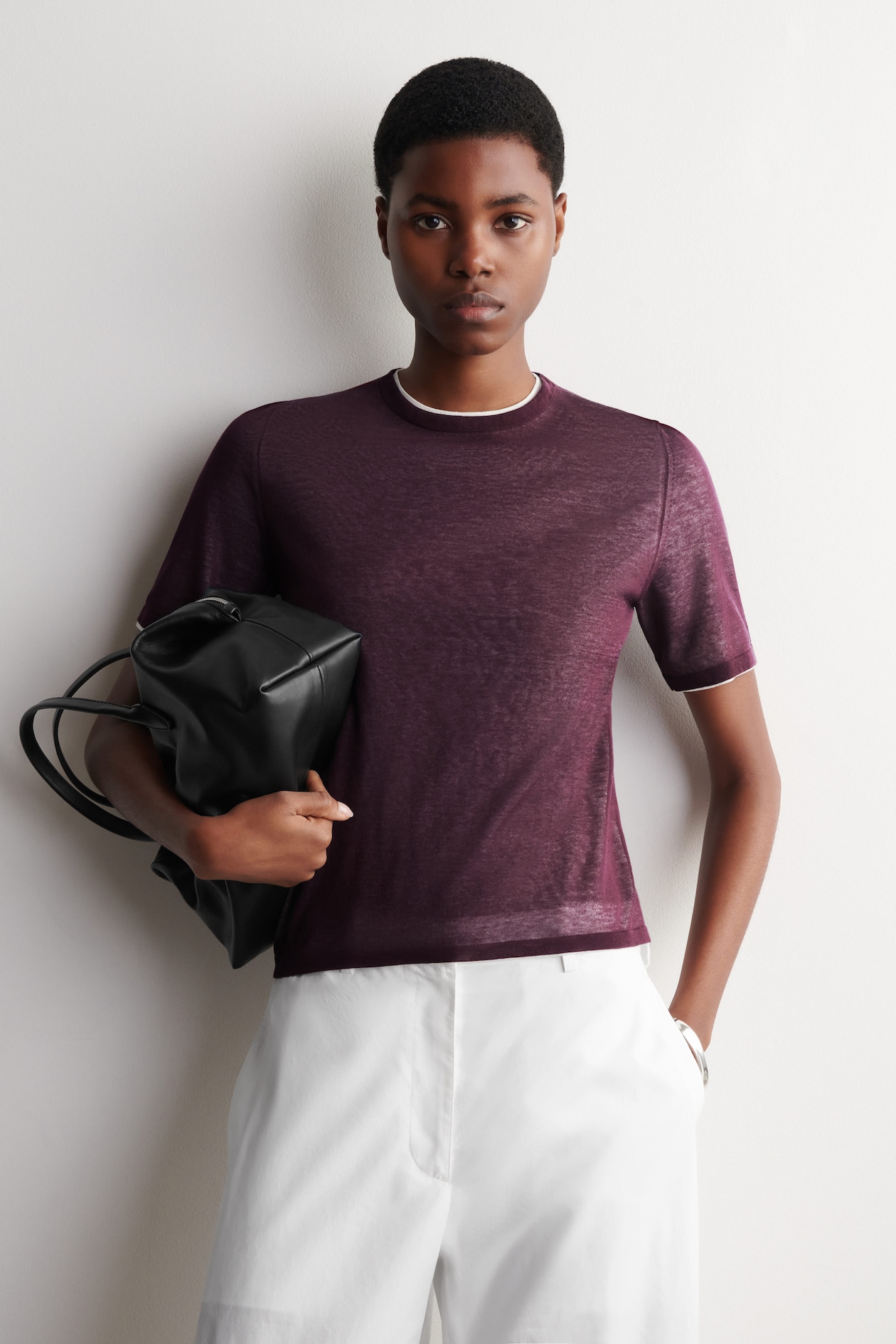 LAYERED KNITTED TSHIRT BURGUNDY / WHITE COS DE — free download