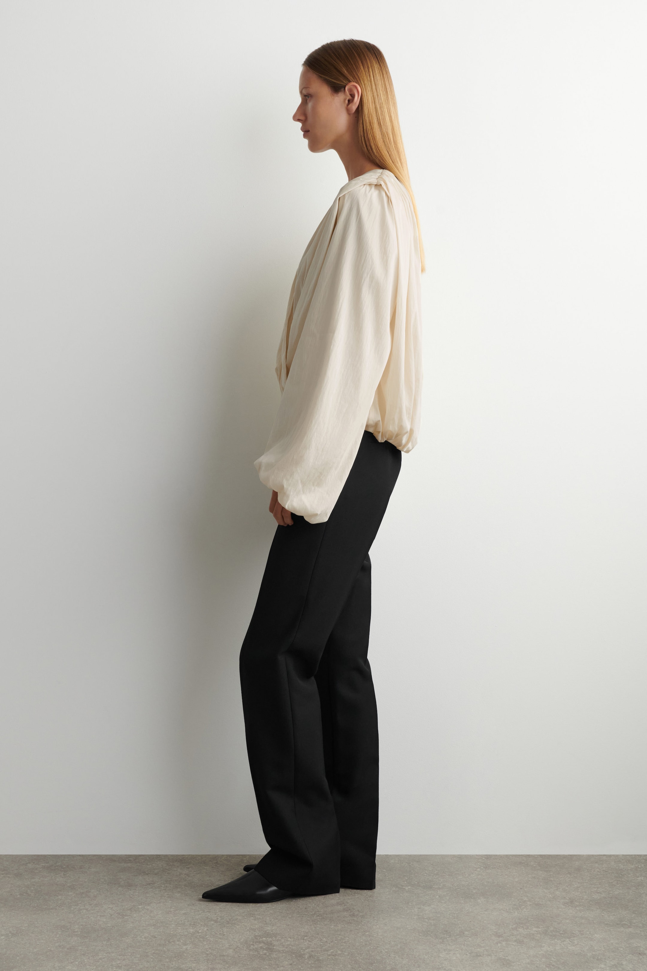 GATHERED WRAP-OVER BLOUSE