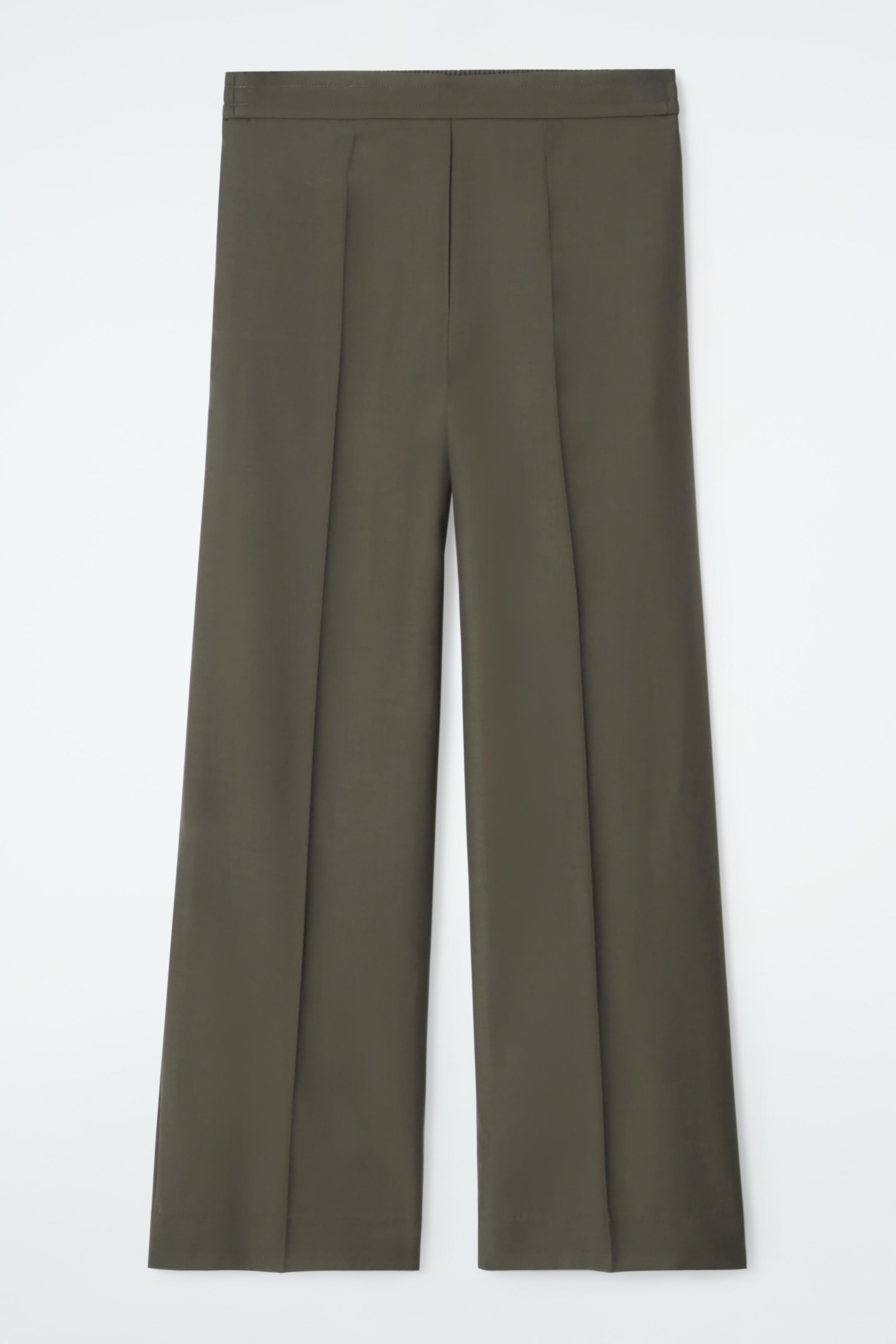 View larger image: REGULAR ELASTICATED WOOL STRAIGHT-LEG TROUSERS - DARK KHAKI - Ladies | H&M GB 1