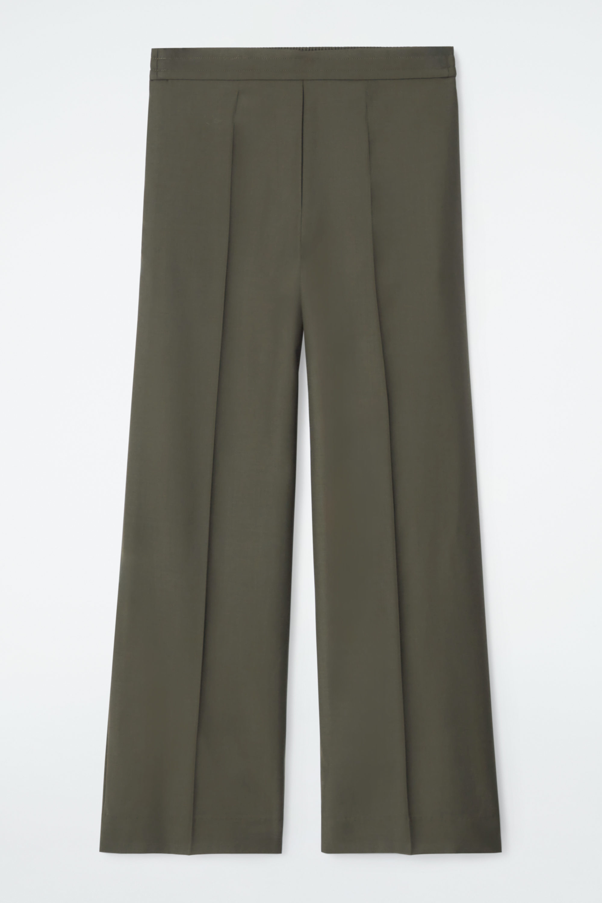 REGULAR ELASTICATED WOOL STRAIGHT-LEG PANTS - DARK KHAKI | COS